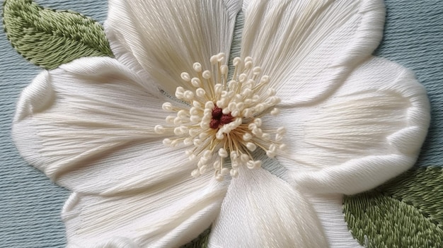 haft kwiatowy na lnianej tkaninie